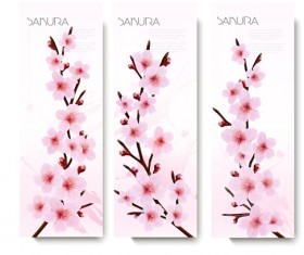Beautiful pink flowers vector banner 01