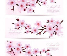 Beautiful pink flowers vector banner 02
