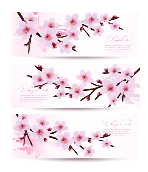 Beautiful pink flowers vector banner 02