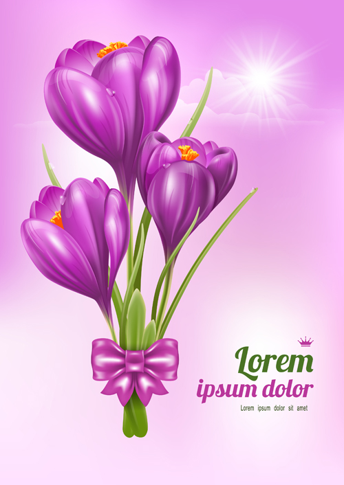 Beautiful purple flower card vectors 01