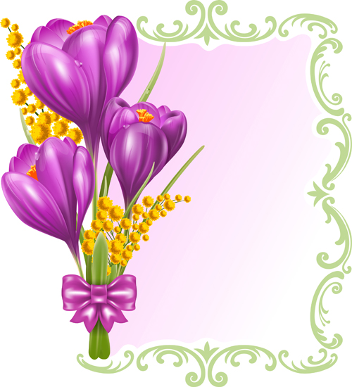 Beautiful purple flower card vectors 02