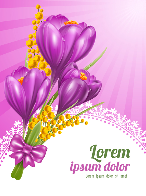 Beautiful purple flower card vectors 04