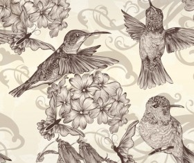 Hand drawn birds vintage style vector 03