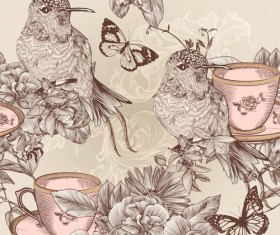 Hand drawn birds vintage style vector 04