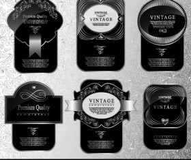 Black glass textured Label vector set 02