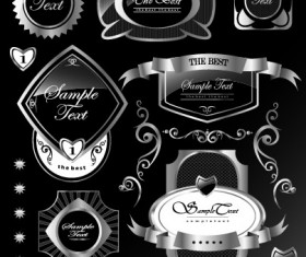 Black glass textured Label vector set 03
