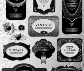 Black glass textured Label vector set 04