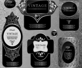 Black glass textured Label vector set 05