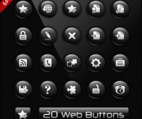 Glass texture black web buttons vector set 02