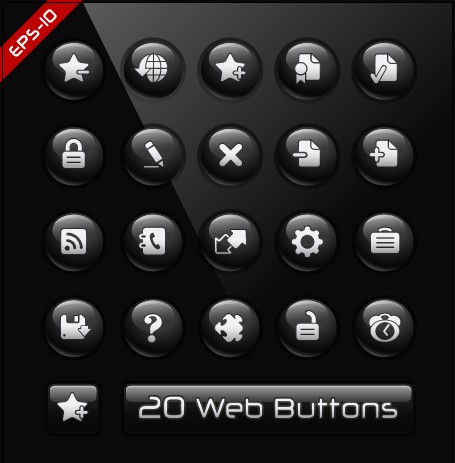 Glass texture black web buttons vector set 02