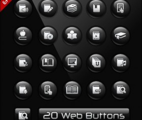 Glass texture black web buttons vector set 03