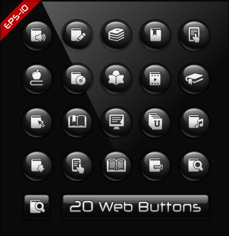 Glass texture black web buttons vector set 03