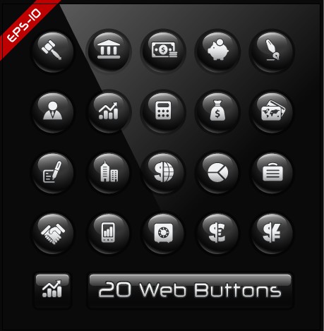 Glass texture black web buttons vector set 04