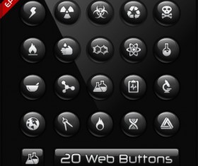 Glass texture black web buttons vector set 05