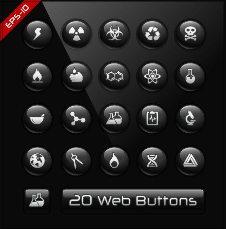 Glass texture black web buttons vector set 05