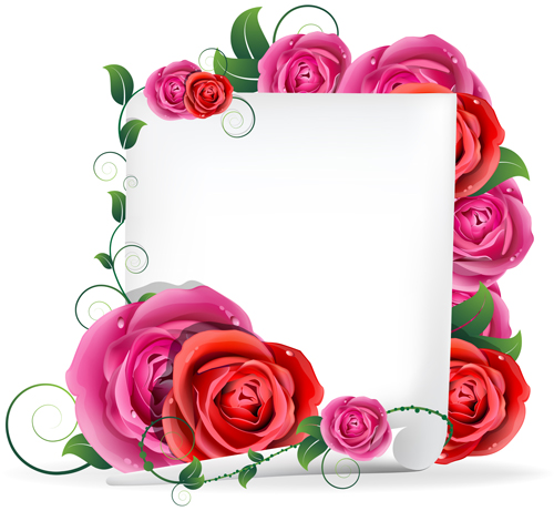 Blank paper and rose vector graphics