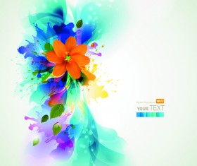 Blue style watercolor flowers vector background 01