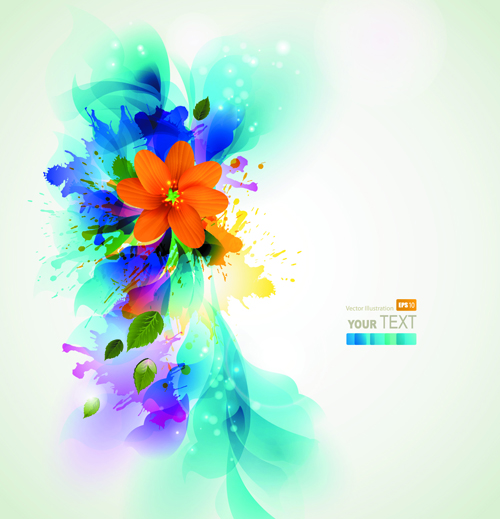 Blue style watercolor flowers vector background 01