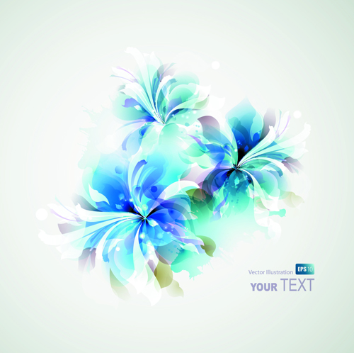 Blue style watercolor flowers vector background 02