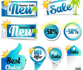 Blue summer sale labels design vector 01