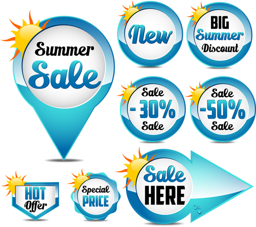 Blue summer sale labels design vector 02
