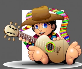 Cartoon boy and guitar design vector