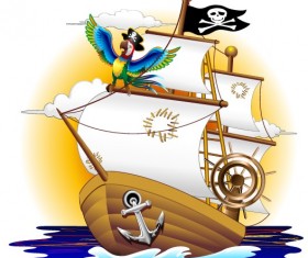 Cartoon corsair and parrots vector graphics