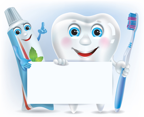 Cartoon cute tooth with toothpaste and toothbrush vector 01