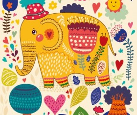 Cartoon flower and elephants vector 01