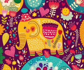 Cartoon flower and elephants vector 02