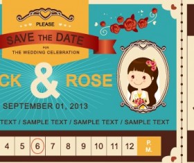 Cartoon style wedding ticket vector set 01