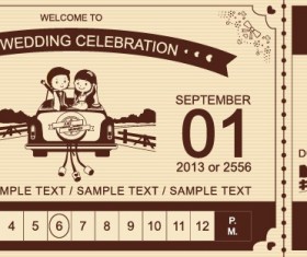 Cartoon style wedding ticket vector set 02