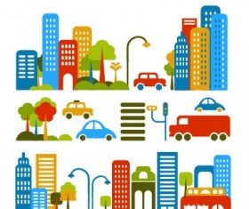 Cartoon town buildings design vector graphics 01