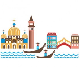 Cartoon town buildings design vector graphics 02