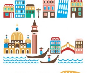 Cartoon town buildings design vector graphics 03