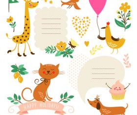 Cute animals with labels design vector 01