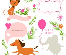 Cute animals with labels design vector 02