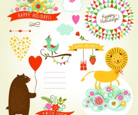 Cute animals with labels design vector 03