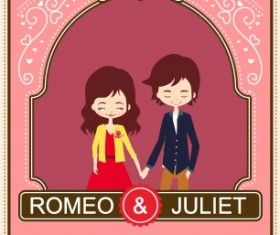 Cute cartoon style wedding invitation card vector 03