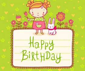 Cute child with rabbit birthday card vector