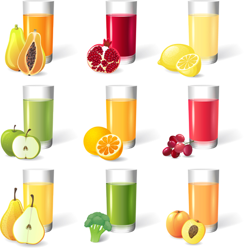 Different fruit juice cup vector