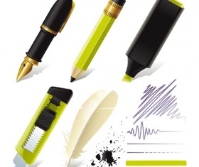Different pen design elements vector graphics