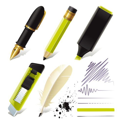 Different pen design elements vector graphics