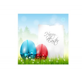 Easter color egg and green grass vector 01