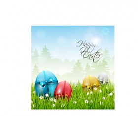 Easter color egg and green grass vector 02