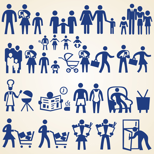 Family and shopping people silhouette vector