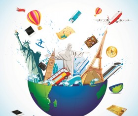 Fashion travel elements vector backgrounds set 01