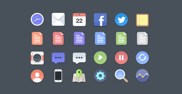 Flat web and media psd icons