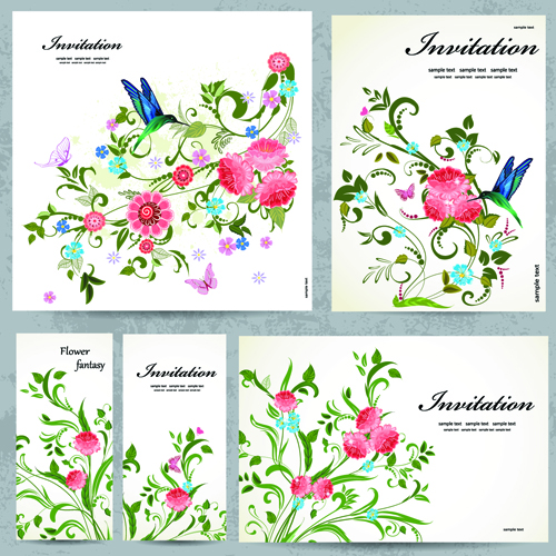 Floral and flower Invitation cards vector graphic 01