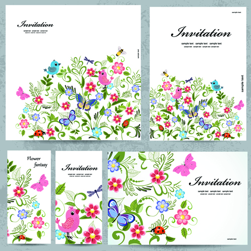 Floral and flower Invitation cards vector graphic 02